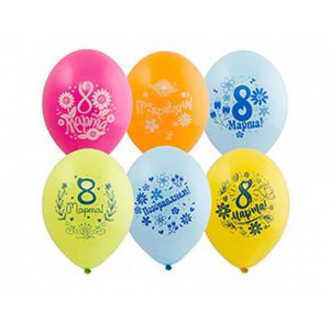 Воздушный шар латексный с рисунком 14" 8 Марта