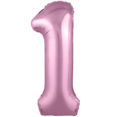 Воздушный шар фольгированный 40\'\'/102 см Цифра "1" Розовый Фламинго Slim в упаковке