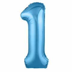 Воздушный шар фольгированный 40\'\'/102 см Цифра "1" Голубой Slim в упаковке