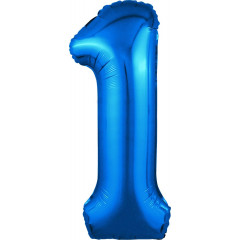 Воздушный шар фольгированный 40\'\'/102 см Цифра "1" Синий Slim в упаковке