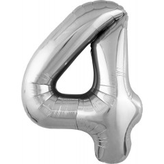 Воздушный шар фольгированный 40\'\'/102 см Цифра "4" Серебро Slim в упаковке
