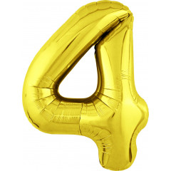 Воздушный шар фольгированный 40\'\'/102 см Цифра "4" Золото Slim в упаковке