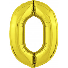 Воздушный шар фольгированный 40\'\'/102 см Цифра "0" Золото Slim в упаковке
