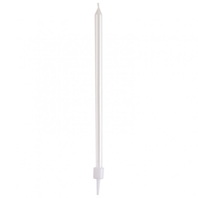 Свеча для торта Белая перламутр с подставкой 11см
