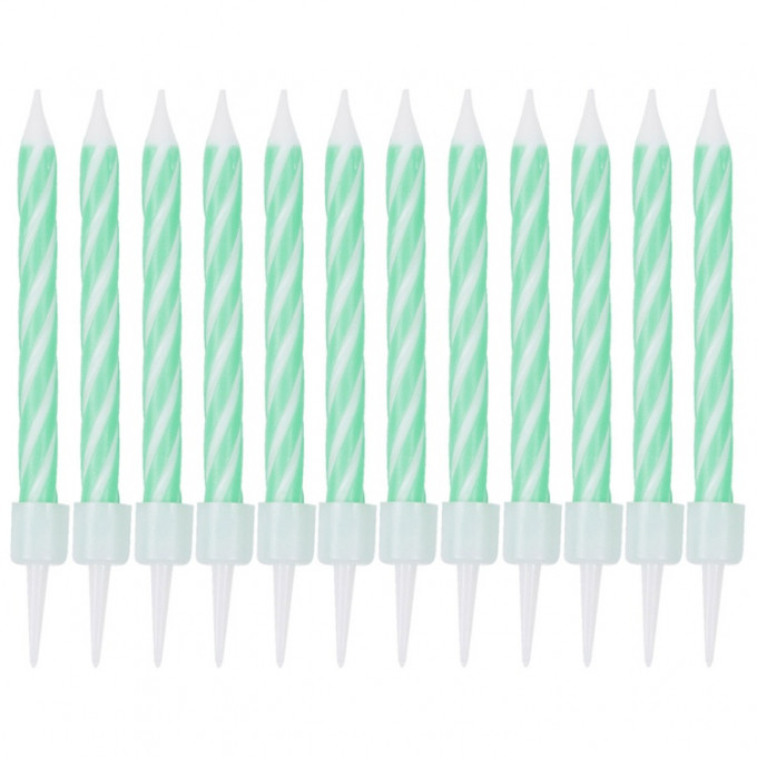 Свечи д/торта Спирали Зеленые с подставкой 6 см