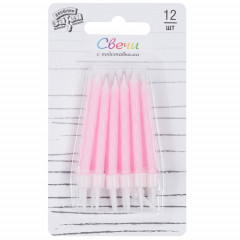 Свечи д/торта Спирали Розовые с подставкой 6 см