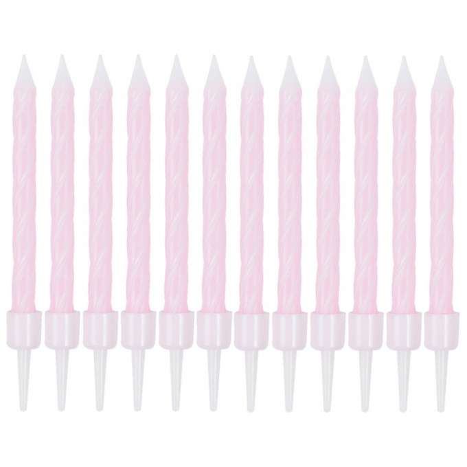 Свечи д/торта Спирали Розовые с подставкой 6 см