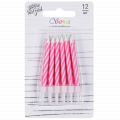 Свечи д/торта Спирали Ярко-розовые с подставкой 6 см