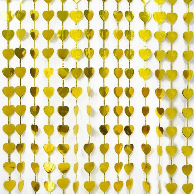 Занавес фольгированный золотой Сердца 1х2м/G
