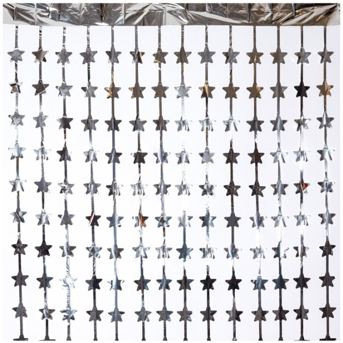 Занавес фольгированный серебряный Звезды1х2м/G