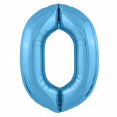 Воздушный шар фольгированный 40\'\'/102 см Цифра "0" Голубой Slim в упаковке