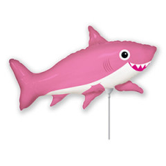 Воздушный шар фольгированный мини-фигура 14" Акула веселая розовая 36 см
