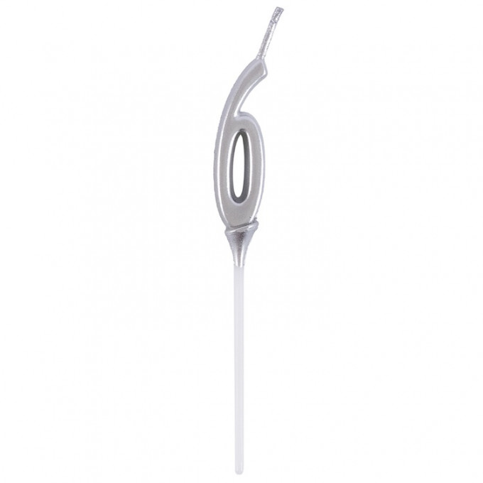 Свеча-цифра "6" Элегант Серебро 5см