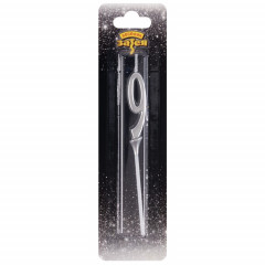 Свеча-цифра "9" Элегант Серебро 5см