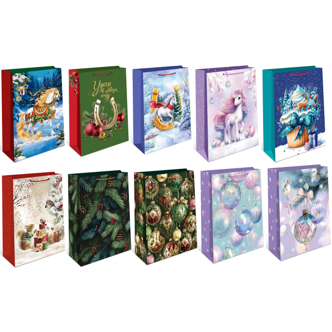 Пакет подарочный 18*22,3*10 см С Новым годом! МИКС (10в*1)