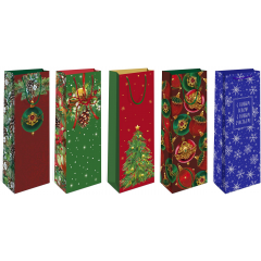 Пакет подарочный 12*36*8,5 см С Новым годом! под бутылку МИКС (5в*2)