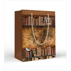 Пакет подарочный (M) Книги и карта мира