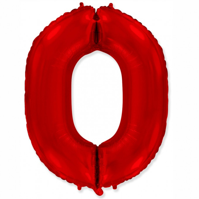 Воздушный шар фольгированный ЦИФРА 0 40"/102 см Красный/Red в упаковке