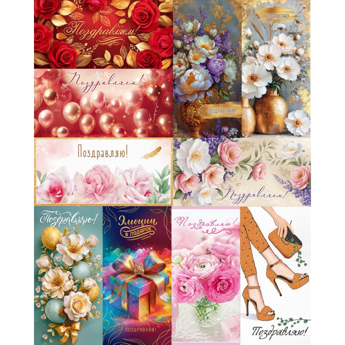 Конверт для денег Поздравляем(-ю)! жен МИКС (10в*2)