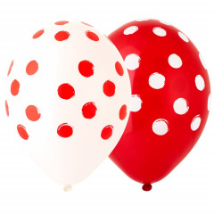 Воздушный шар латексный с рисунком 14" пастель шелкография Горошек красно-белый