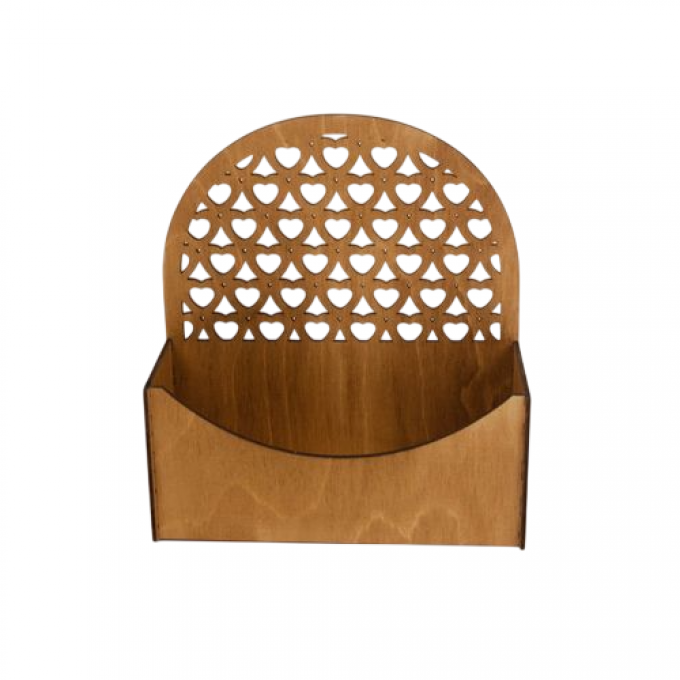 Подарочная упаковка "Конверт" с сердцами, округлый (18*7,2*19,5) фанера 3мм, окраш. морилкой Мокко