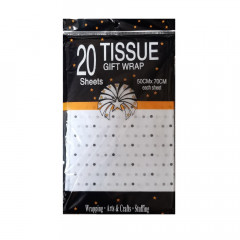 Бумага тишью Горошек 50*70см  ЧЕРНЫЙ НА БЕЛОМ уп/20лист