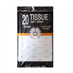 Бумага тишью Горошек 50*70см 20 гр ЗОЛОТО НА БЕЛОМ