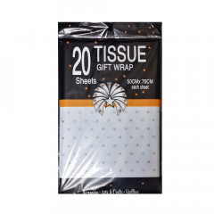 Бумага тишью Горошек 50*70см 20 гр СЕРЕБРО НА БЕЛОМ уп/20листов