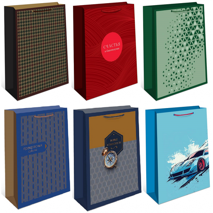 Пакет подарочный 18*22,3*10 см Мужской Микс №1 (6в*1)