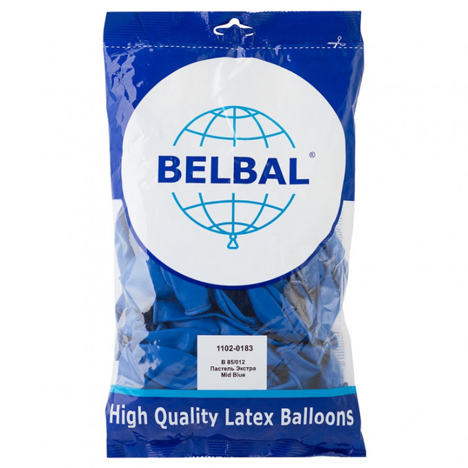 Воздушный шар латексный без рисунка 12" Пастель Экстра синий/Mid Blue