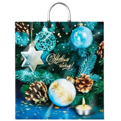 Пакет П/Э с пластмассовыми ручками 40х44 Интерпак ламинация ЗОЛОТЫЕ ШИШКИ