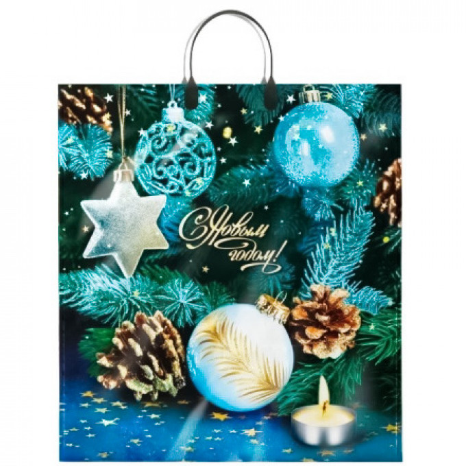 Пакет П/Э с пластмассовыми ручками 40х44 Интерпак ламинация ЗОЛОТЫЕ ШИШКИ