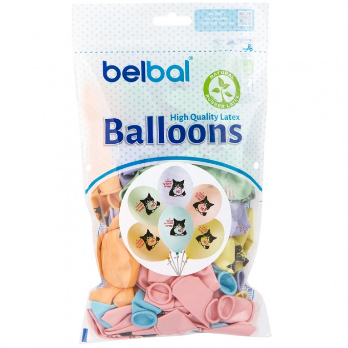 Воздушный шар латексный с рисунком с рисунком 14" пастель шелкография Кот сердитый 2цв 50шт.