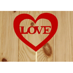 Топпер "Love" в сердце 10*30 см МДФ 3мм, окрашен. на шпажке, Красный