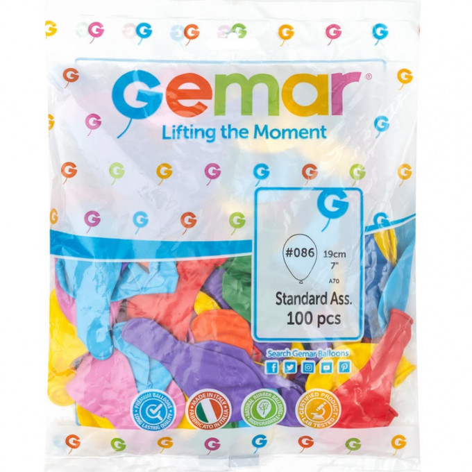 Воздушный шар латексный без рисунка 7" пастель ассорти 100 шт