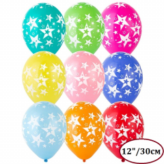 Воздушный шар латексный с рисунком 12" пастель шелкография Звезды большие ассорти