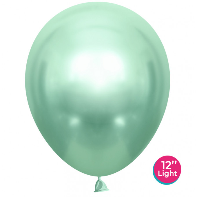Воздушный шар латексный  12''/30 см хром Зеленый лайт, 50 шт