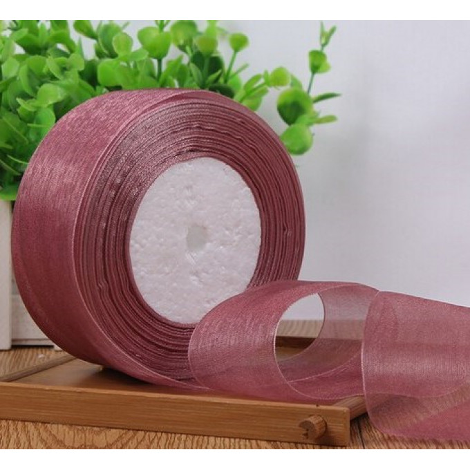 Лента органза 25мм*25ярд ПЫЛЬНАЯ РОЗА