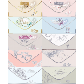Конверт для денег Свадьба! ФОЛЬГА, ЛАК SOFT-TOUCH Микс (10в*2)