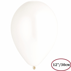 Воздушный шар латексный без рисунка 12" Пастель Белый/ White