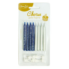 MС Свечи Ассорти Navy Blue с блестками & Silver 8см с держателями 8шт