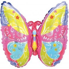 Воздушный шар фольгированный 16\'\'/41 см Мини-фигура Экзотическая бабочка Розовый/Желтый