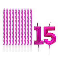 Набор свечей "15 лет" Фуксия (2 цифры+свечи)
