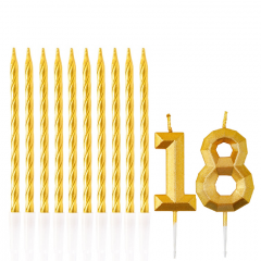 Набор свечей "18 лет" Золото (2 цифры+свечи)