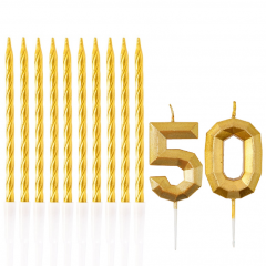 Набор свечей "50 лет" Золото (2 цифры+свечи)