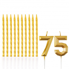 Набор свечей "75 лет" Золото (2 цифры+свечи)
