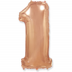 Воздушный шар фольгированный ЦИФРА 1 40"/102 см Розовое золото/Rose Gold в упаковке