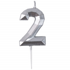 Свеча-цифра "2" Диамант Серебро 4,5см