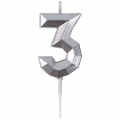 Свеча-цифра "3" Диамант Серебро 4,5см