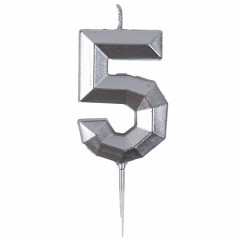 Свеча-цифра "5" Диамант Серебро 4,5см